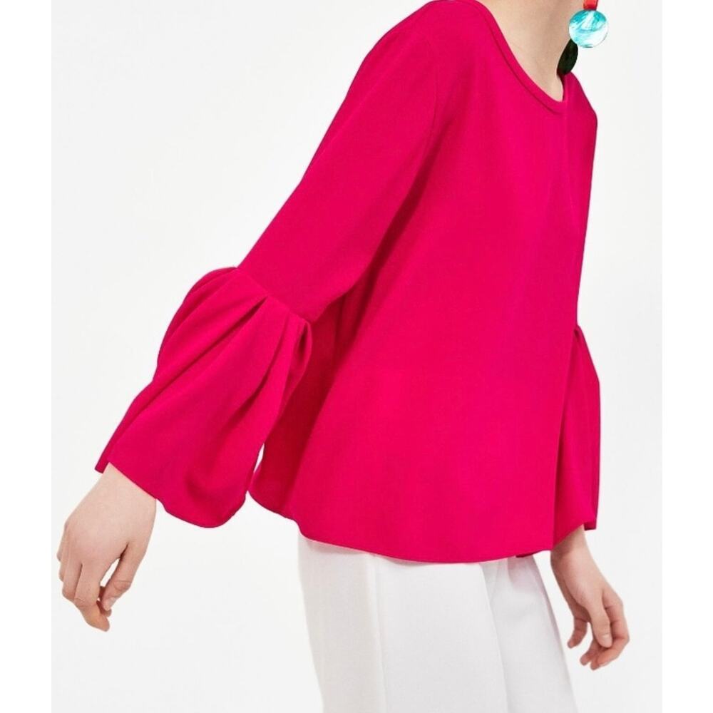 Ann Taylor Hot Pink elegant bell sleeves BOHO blouse clean boat neck